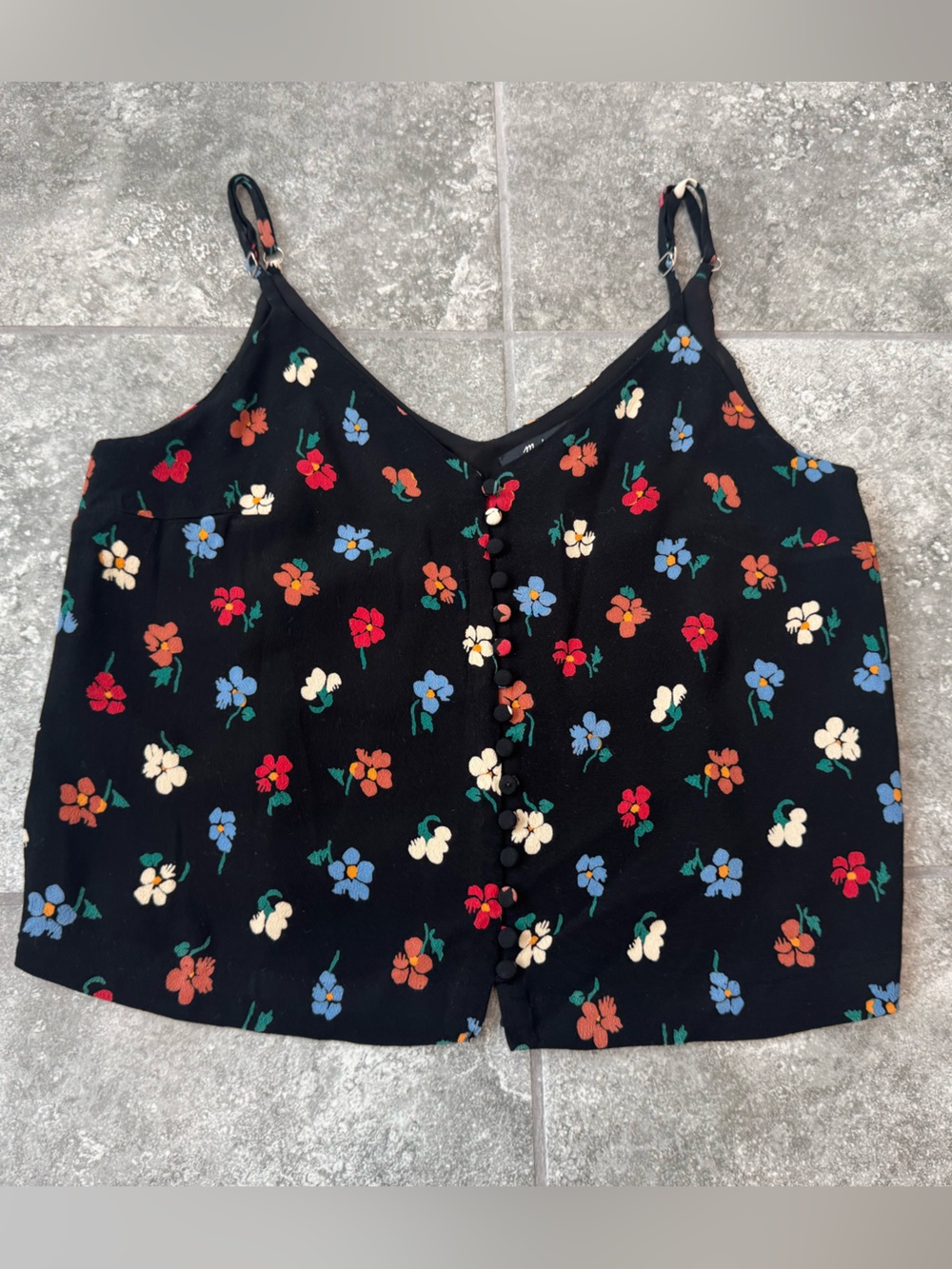 Madewell floral black cropped top size 0 woman